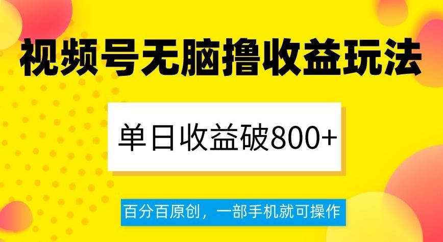 视频号无脑撸收益玩法，单日收益破800+，百分百原创，一部手机就可操作【揭秘】-一新网创