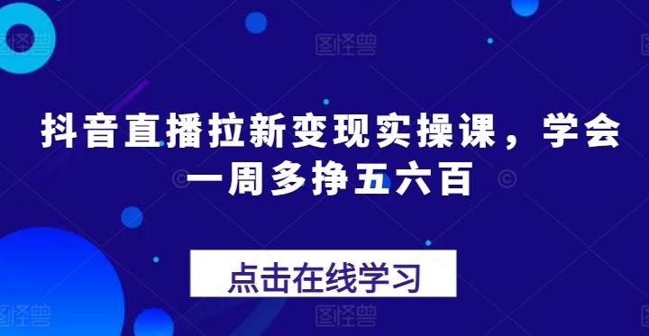 抖音直播拉新变现实操课，学会一周多挣五六百-一新网创