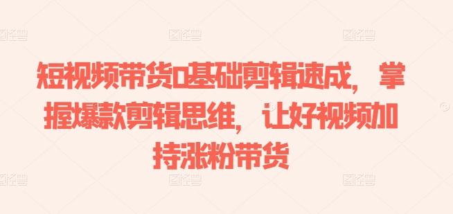 短视频带货0基础剪辑速成，掌握爆款剪辑思维，让好视频加持涨粉带货-一新网创