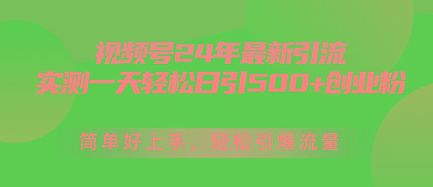 视频号24年最新引流，一天轻松日引500+创业粉，简单好上手，轻松引爆流量-一新网创