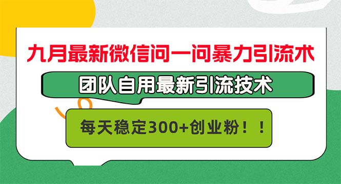 九月最新微信问一问暴力引流术，团队自用引流术，每天稳定300+创...-一新网创