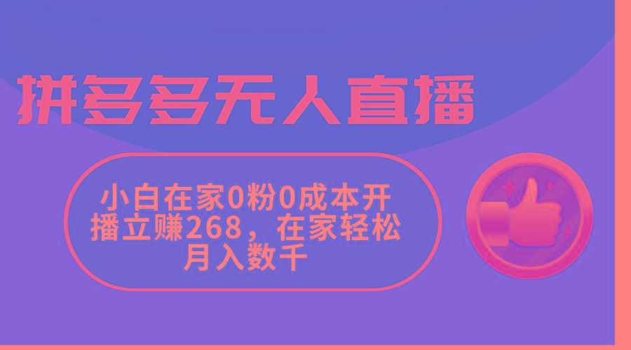 拼多多无人直播，小白在家0粉0成本开播立赚268，在家轻松月入数千-一新网创