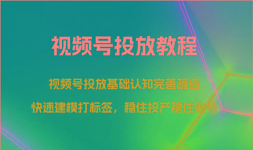 视频号投放教程-视频号投放基础认知完善疏通，快速建模打标签，稳住投产稳住账号-一新网创