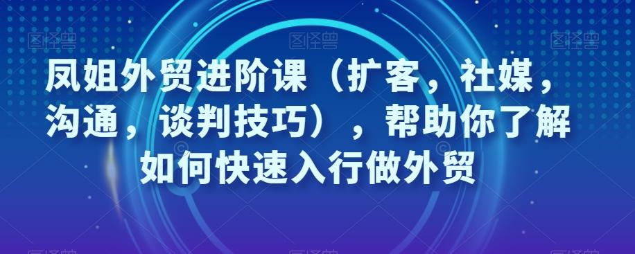 凤姐外贸进阶课（扩客，社媒，沟通，谈判技巧），帮助你了解如何快速入行做外贸-一新网创