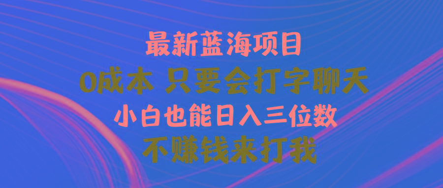 最新蓝海项目 0成本 只要会打字聊天 小白也能日入三位数 不赚钱来打我-一新网创