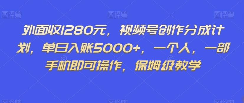 外面收1280元，视频号创作分成计划，单日入账5000+，一个人，一部手机即可操作，保姆级教学【揭秘】-一新网创