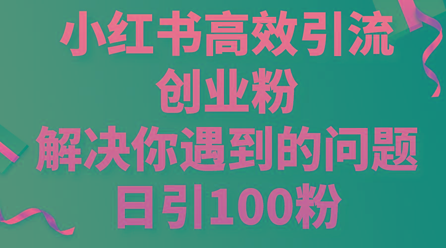 小红书高效引流创业粉，解决你遇到的问题，日引100粉-一新网创