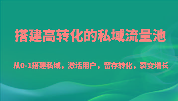 搭建高转化的私域流量池 从0-1搭建私域，激活用户，留存转化，裂变增长(20节课)-一新网创