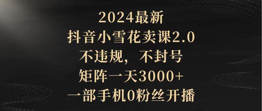 (9639期)2024最新抖音小雪花卖课2.0 不违规 不封号 矩阵一天3000+一部手机0粉丝开播-一新网创