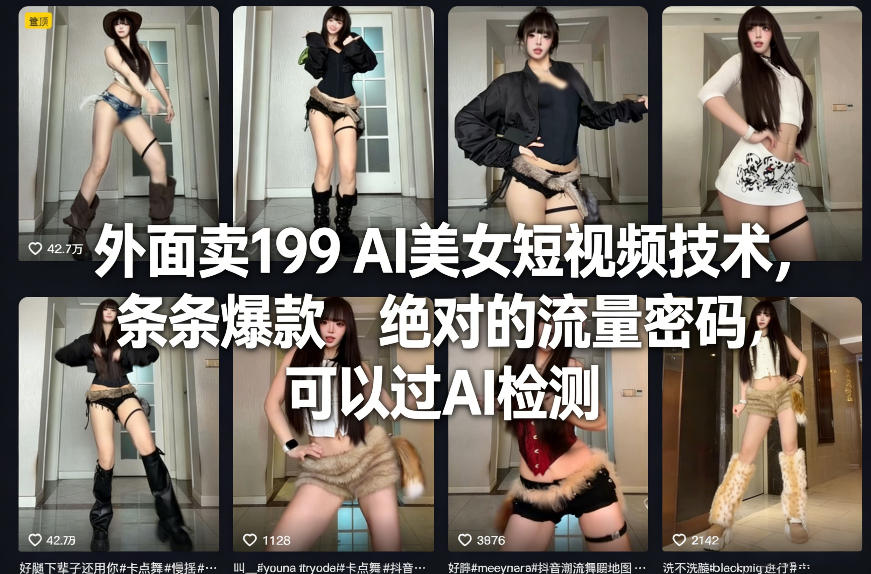 外面卖199 AI美女短视频技术，条条爆款，绝对的流量密码，可以过AI检测-一新网创