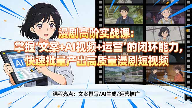 漫剧高阶实战课：掌握“文案+AI视频+运营”的闭环能力，快速批量产出高质量漫剧短视频-一新网创