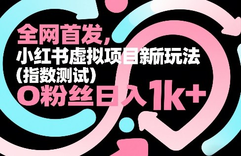 全网首发，小红书虚拟项目新玩法(指数测试)，0粉丝日入1k+，整个玩法完整拆解！-一新网创
