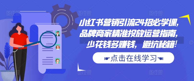 小红书营销引流24招必学课，品牌商家精准投放运营指南，少花钱多赚钱，避坑秘籍!-一新网创