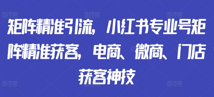 矩阵精准引流，小红书专业号矩阵精准获客，电商、微商、门店获客神技-一新网创