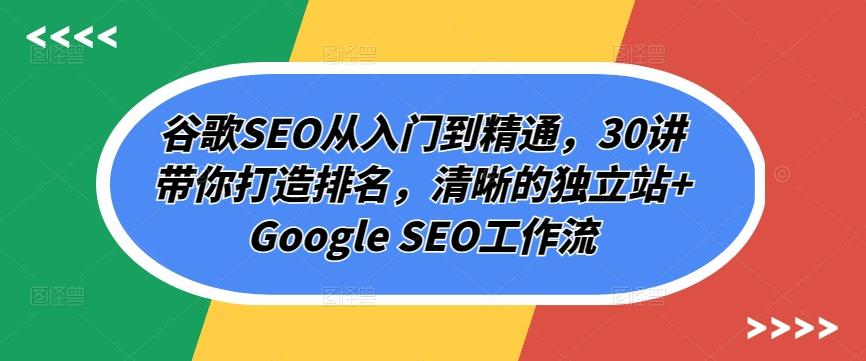 谷歌SEO从入门到精通，30讲带你打造排名，清晰的独立站+Google SEO工作流-一新网创