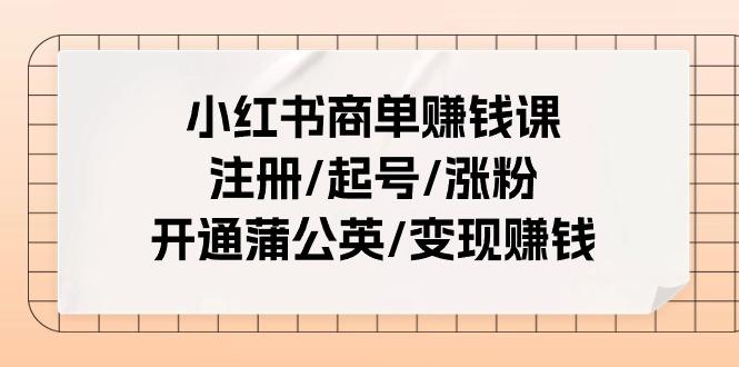 小红书商单赚钱课：注册/起号/涨粉/开通蒲公英/变现赚钱(25节课)-一新网创