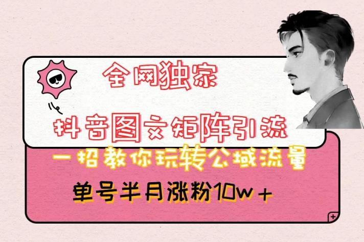 全网独家抖音图文矩阵引流，一招教你玩转公域流量，单号半月涨粉10w+【揭秘】-一新网创