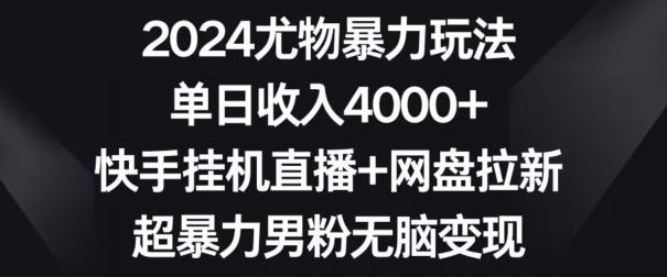 2024尤物暴力玩法，单日收入4000+，快手挂机直播+网盘拉新，超暴力男粉无脑变现【揭秘】-一新网创