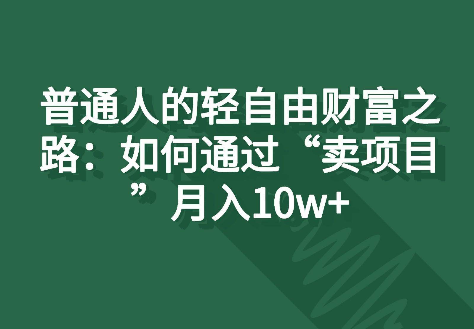 普通人的轻自由财富之路：如何通过“卖项目”月入10w+-一新网创