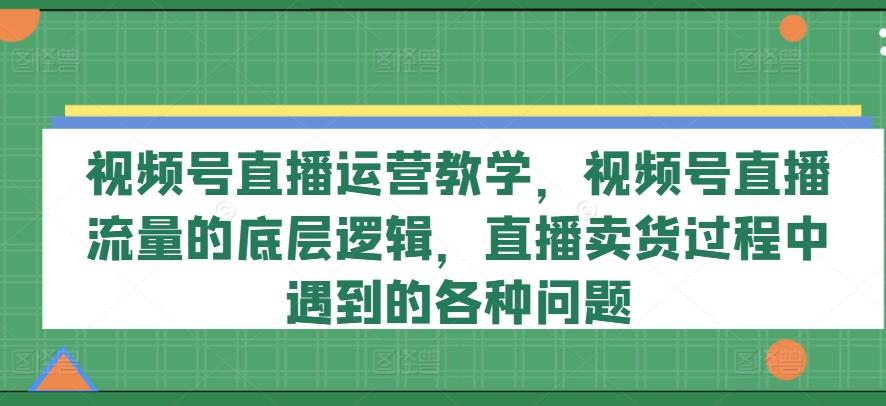 视频号直播运营教学，视频号直播流量的底层逻辑，直播卖货过程中遇到的各种问题-一新网创