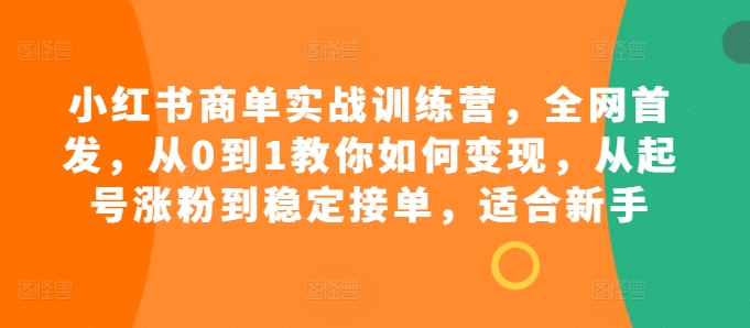小红书商单实战训练营，全网首发，从0到1教你如何变现，从起号涨粉到稳定接单，适合新手-一新网创