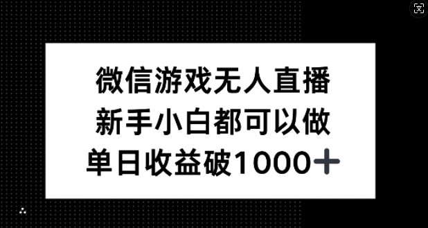 微信游戏无人直播，新手小白都可以做，单日收益破1k【揭秘】-一新网创