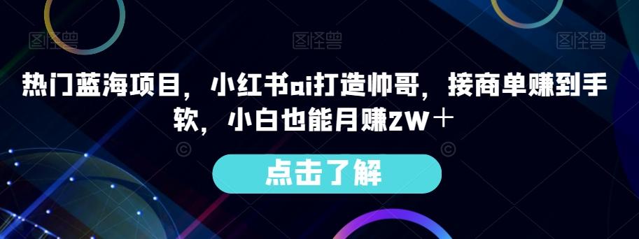 热门蓝海项目，小红书ai打造帅哥，接商单赚到手软，小白也能月赚2W＋-一新网创