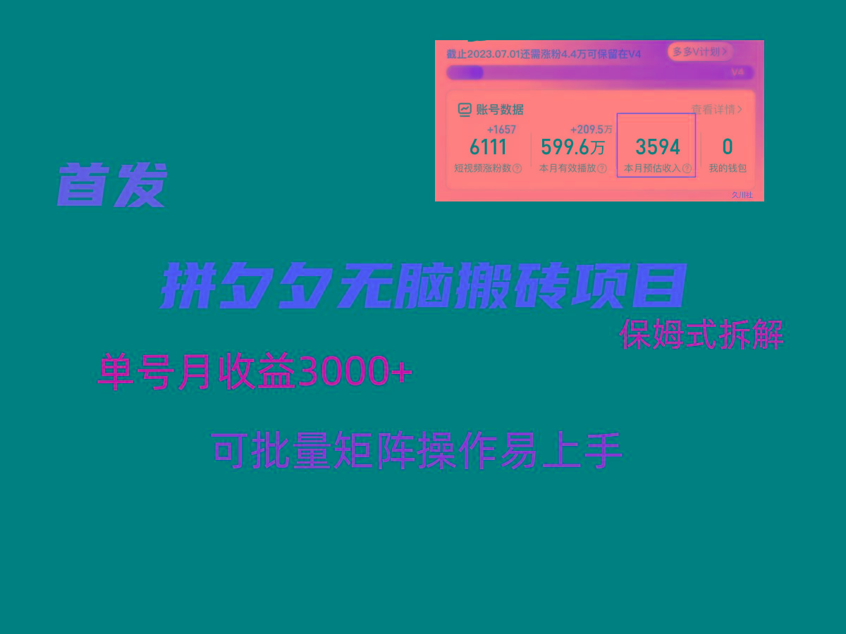 拼夕夕无脑搬砖，单号稳定收益3000+，保姆式拆解-一新网创