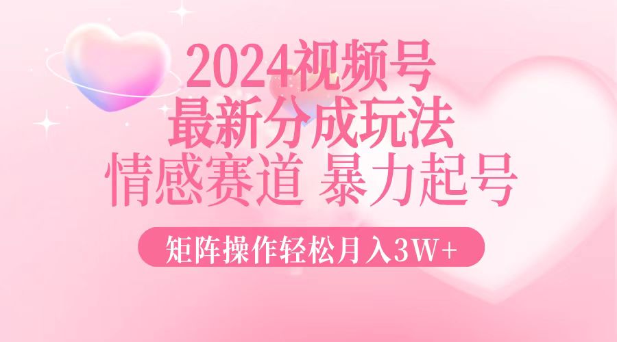 2024最新视频号分成玩法，情感赛道，暴力起号，矩阵操作轻松月入3W+-一新网创