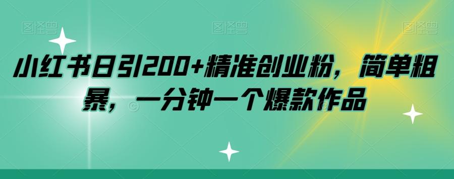 小红书日引200+精准创业粉，简单粗暴，一分钟一个爆款作品【揭秘】-一新网创