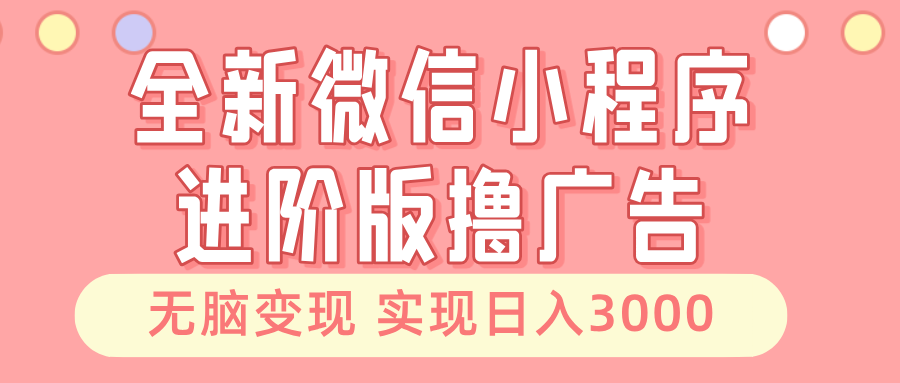 全新微信小程序进阶版撸广告 无脑变现睡后也有收入 日入3000＋-一新网创