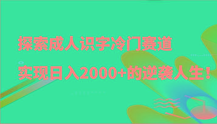 探索成人识字冷门赛道，实现日入2000+的逆袭人生！-一新网创