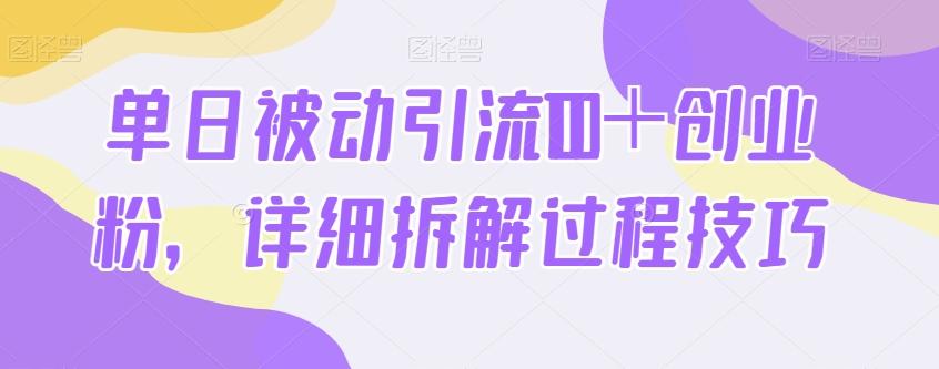 单日被动引流100＋创业粉，详细拆解过程技巧-一新网创