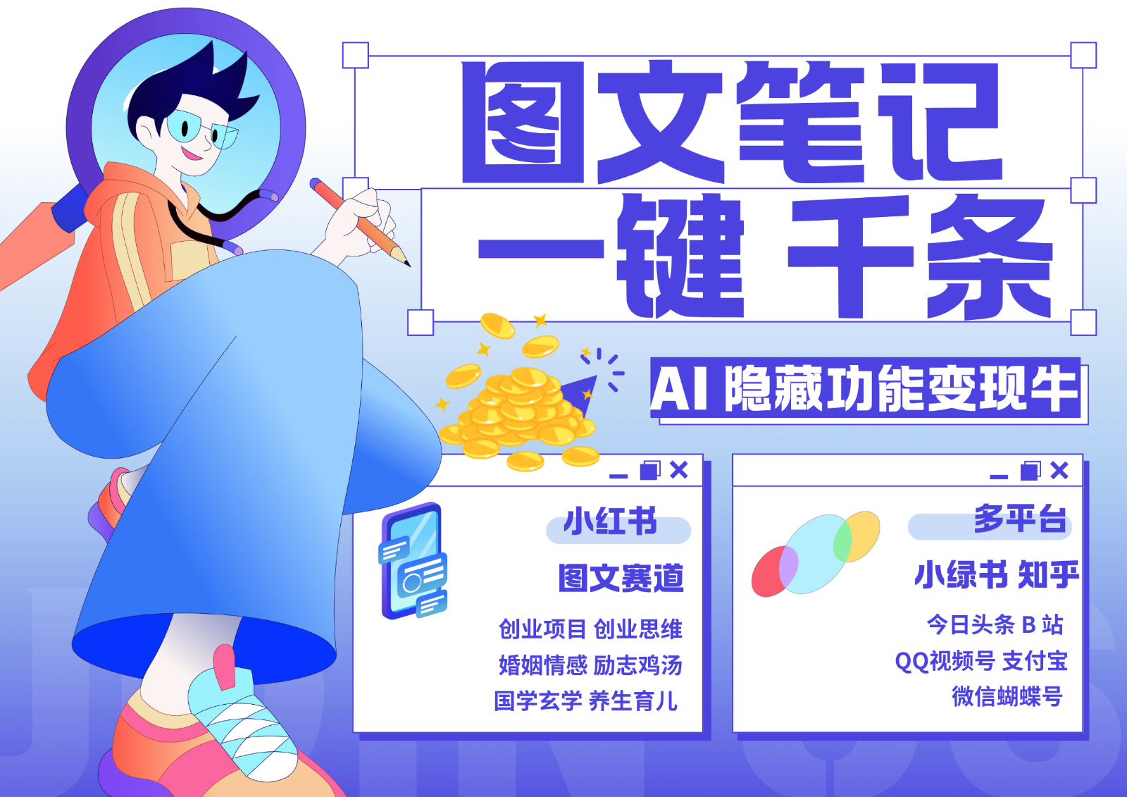 1键生成数千条图文 创业国学 秒生笔记 小红书小绿书图文 轻松引流 变现30000+-一新网创