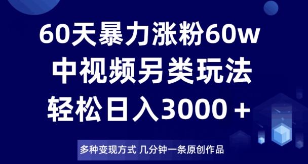 60天暴力涨粉60W，中视频另类玩法，日入3000＋，几分钟一条原创作品多种变现方式-一新网创