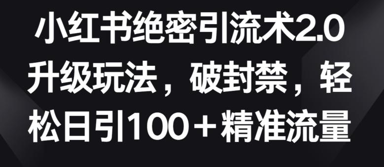 小红书绝密引流术2.0升级玩法，破封禁，轻松日引100+精准流量【揭秘】-一新网创