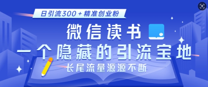 微信读书，一个隐藏的引流宝地，不为人知的小众打法，日引流300+精准创业粉，长尾流量源源不断-一新网创