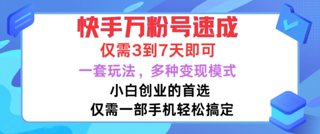 快手万粉号速成，仅需3到七天，小白创业的首选，一套玩法，多种变现模式【揭秘】-一新网创