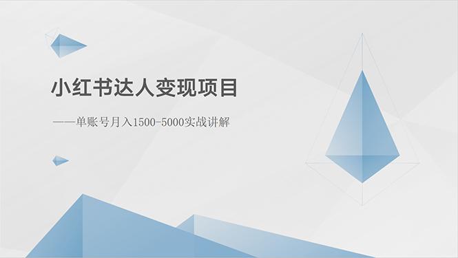 小红书达人变现项目：单账号月入1500-3000实战讲解-一新网创