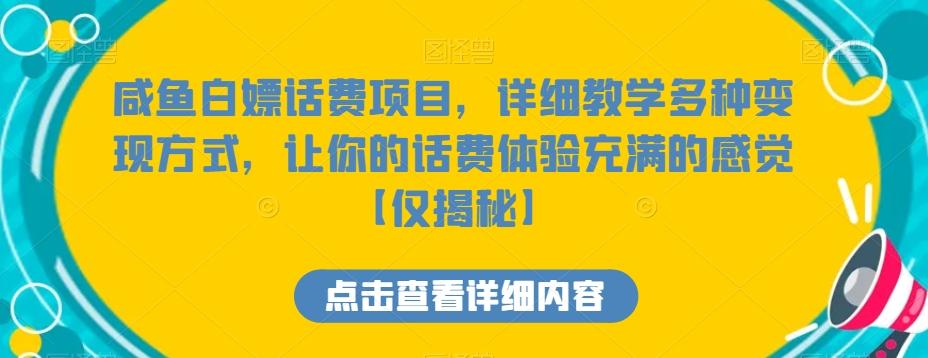 咸鱼白嫖话费项目，详细教学多种变现方式，让你的话费体验充满的感觉【仅揭秘】-一新网创