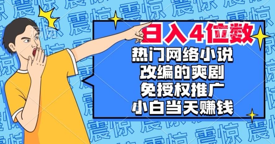 热门网络小说改编的爽剧，免授权推广，新人当天就能赚钱，日入4位数【揭秘】-一新网创
