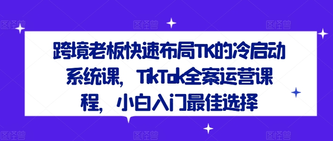 跨境老板快速布局TK的冷启动系统课，TikTok全案运营课程，小白入门最佳选择-一新网创