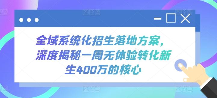 全域系统化招生落地方案，深度揭秘一周无体验转化新生400万的核心-一新网创