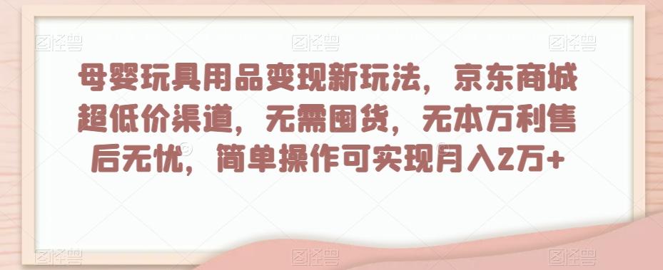 母婴玩具用品变现新玩法，京东商城超低价渠道，简单操作可实现月入2万+【揭秘】-一新网创