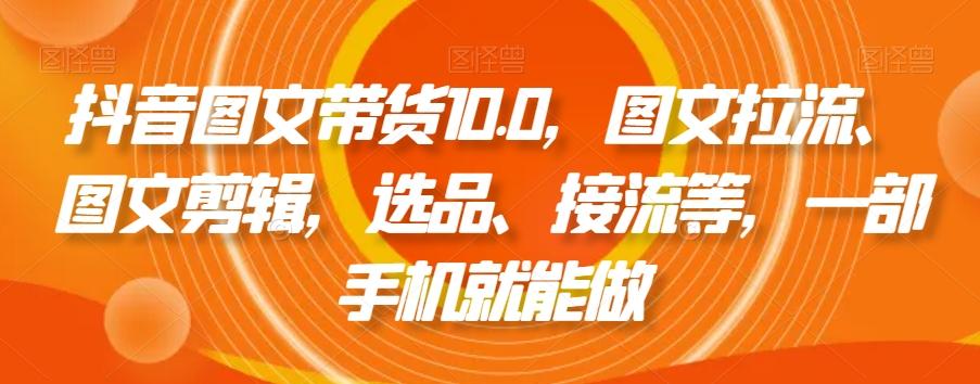 抖音图文带货10.0，图文拉流、图文剪辑，选品、接流等，一部手机就能做-一新网创