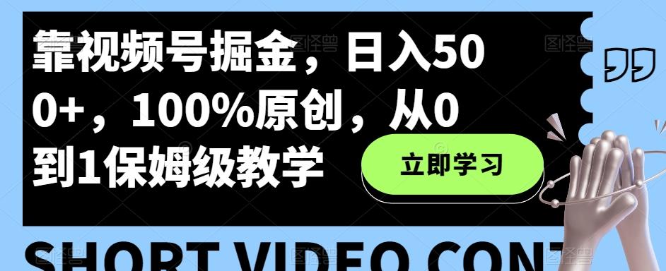靠视频号掘金，日入500+，100%原创，从0到1保姆级教学-一新网创