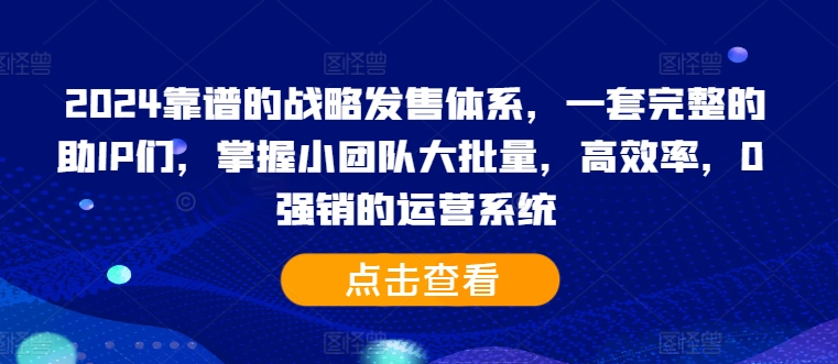 2024靠谱的战略发售体系，一套完整的助IP们，掌握小团队大批量，高效率，0 强销的运营系统-一新网创