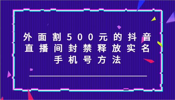 外面割500元的抖音直播间封禁释放实名/手机号方法！-一新网创