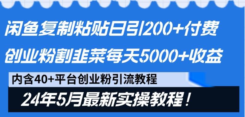 闲鱼复制粘贴日引200+付费创业粉，24年5月最新方法！割韭菜日稳定5000+收益-一新网创