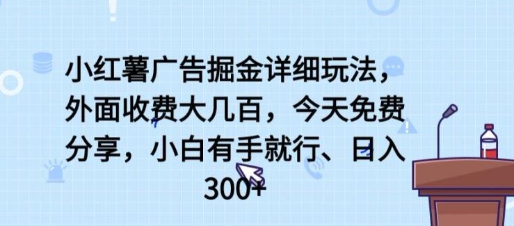 小红薯广告掘金详细玩法，外面收费大几百，小白有手就行，日入300+【揭秘】-一新网创